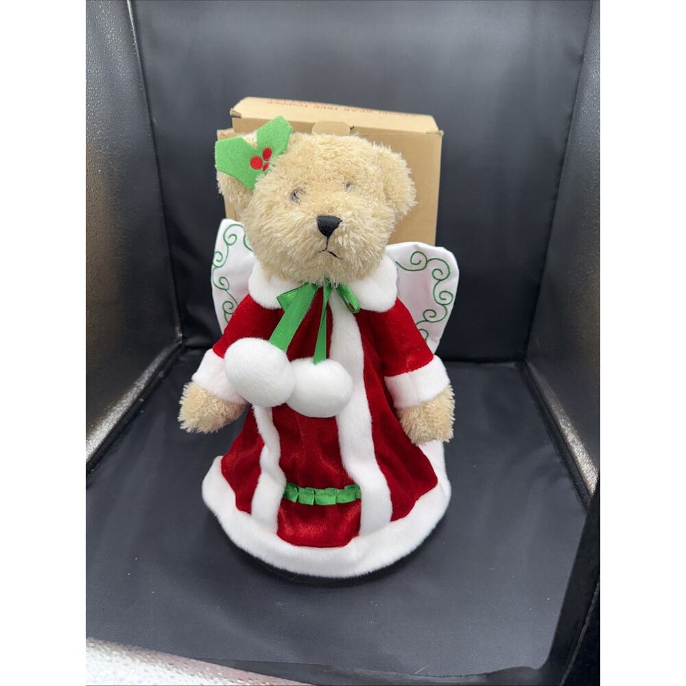 2012 Avon Angel Bear Tree Topper Red White Green Robe & Wings New ~ADORABLE!~
